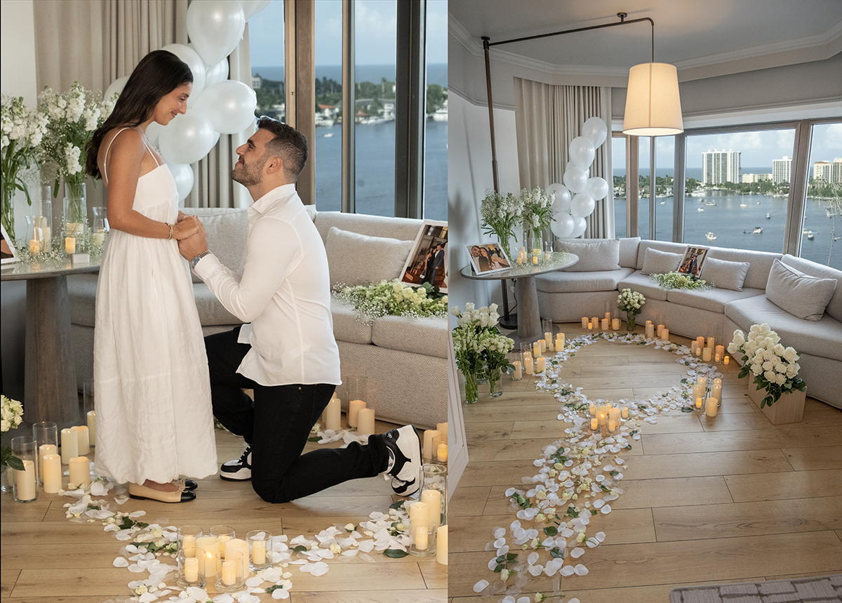 Brandon proposes to Sydnie inside a candle and flower-filled room at The Boca Raton in South Florida
