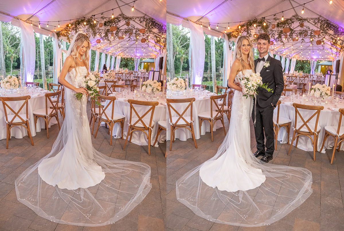 Elegant Bride and Groom Portrait at The Bonnet House | Fort Lauderdale Wedding Reception