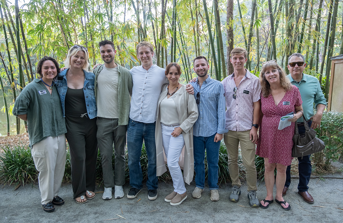 Steve and Sam posing with family and friends in front of the bamboo forest during a private tour at Morikami Museum and Japanese Gardens in Delray Beach, Florida.