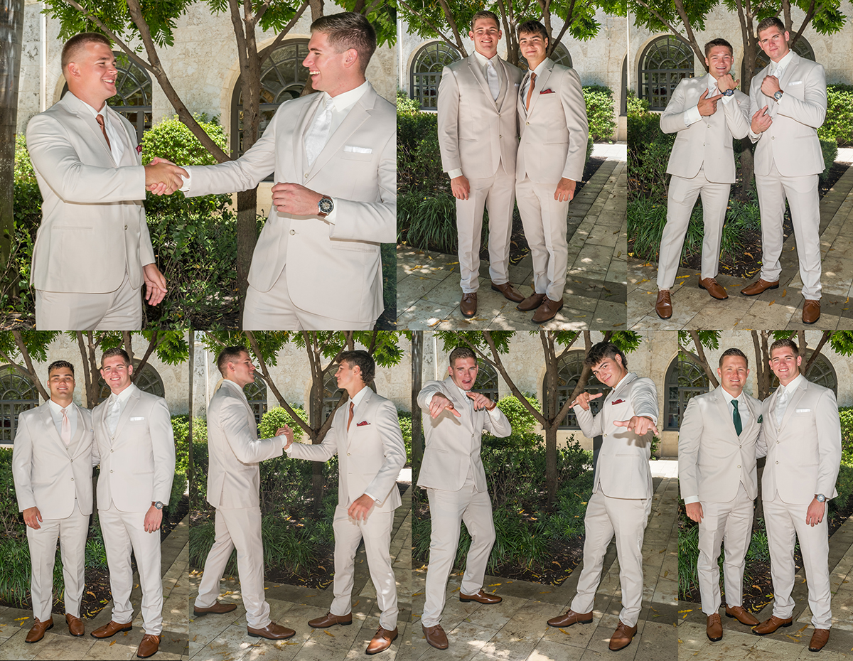 The groom poses with each of his groomsmen before the wedding ceremony at The Boca Raton, creating a series of fun and relaxed individual portraits.