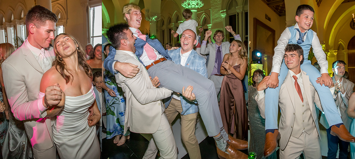 Catarina and David dancing with family and friends during their energetic wedding reception at The Boca Raton in South Florida.