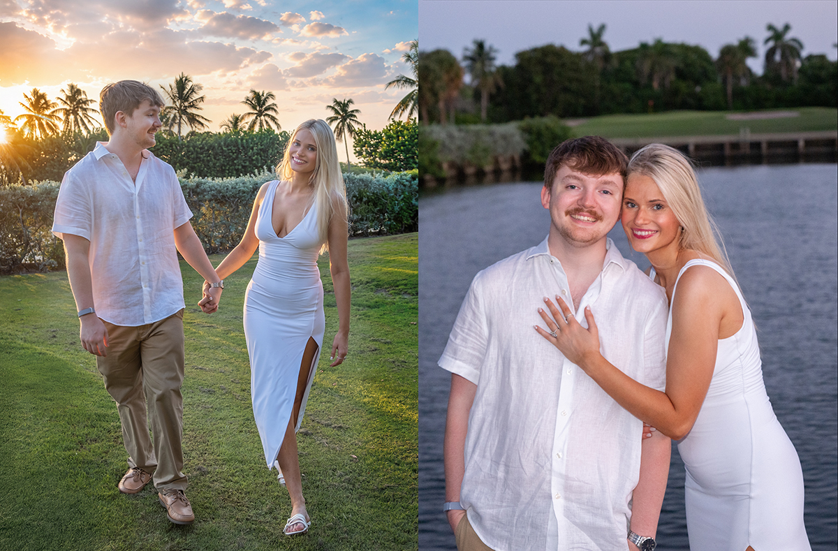 Creative marriage proposal photography of Josh and Rachael at sunset in Boca Raton