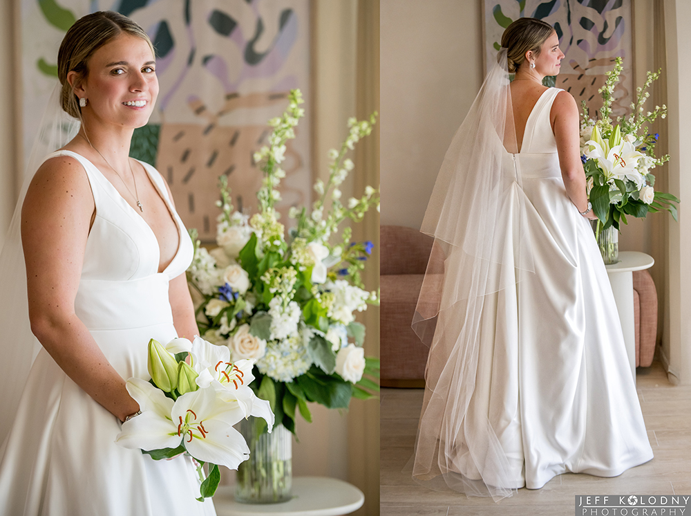Elegant bridal portraits of Katie in her wedding gown and veil at The Boca Raton.