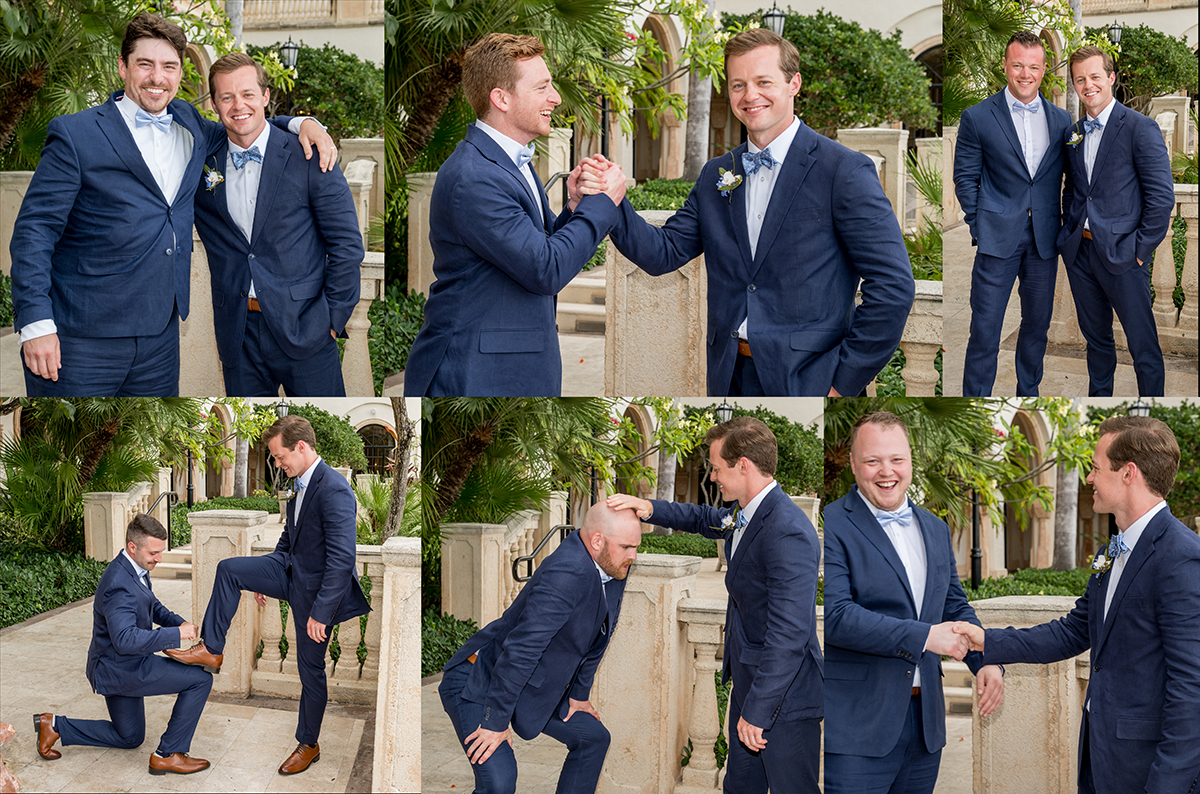 Jack sharing fun and playful moments with his groomsmen during wedding party photos at The Boca Raton.