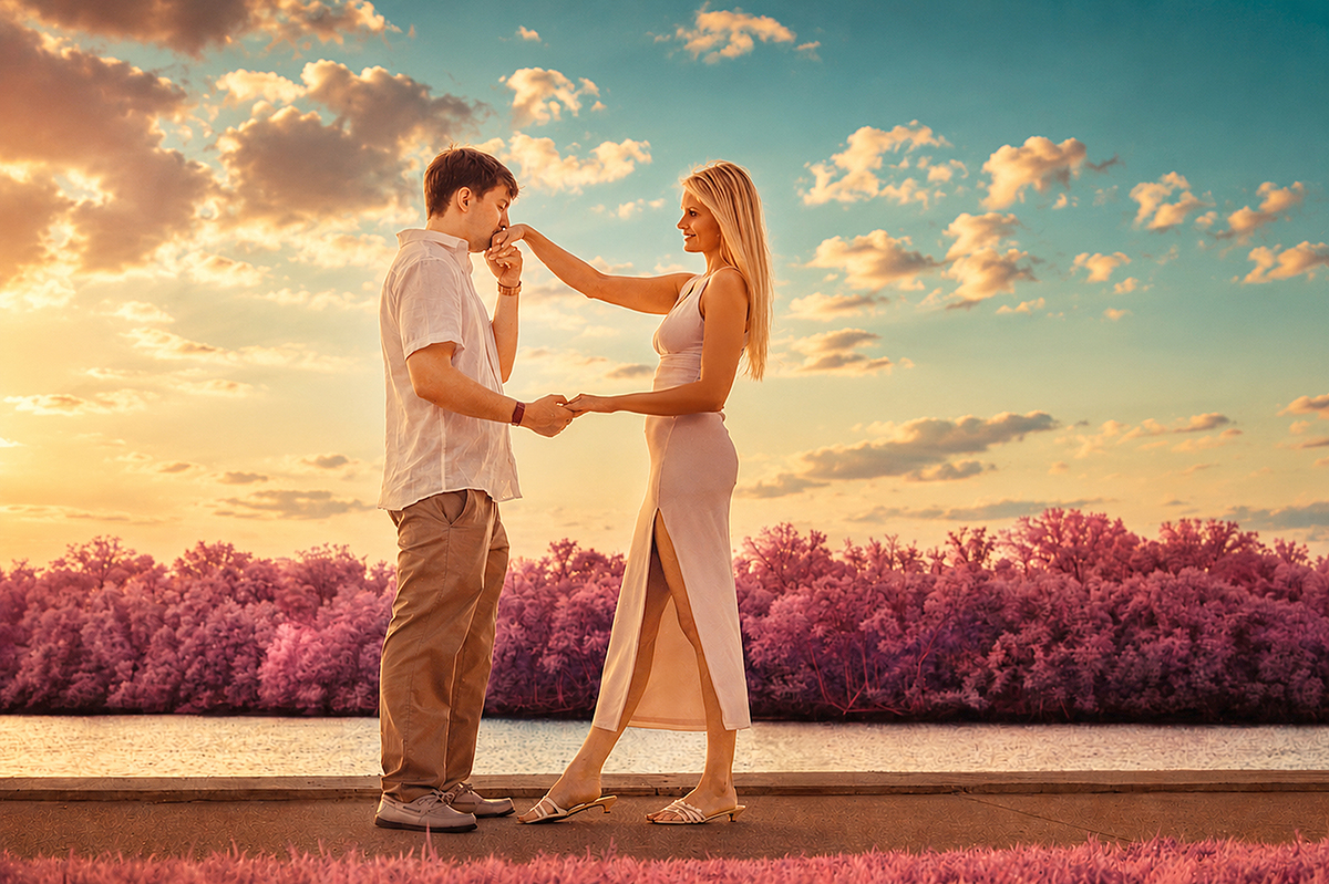 Josh and Rachael at sunset during their Boca Raton marriage proposal photo session.