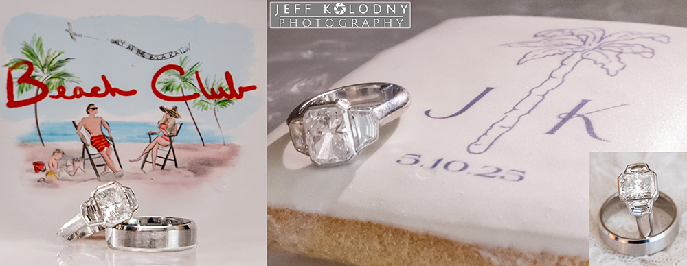 Creative wedding ring photography from Katie and Jack’s luxury wedding at The Boca Raton Beach Club.